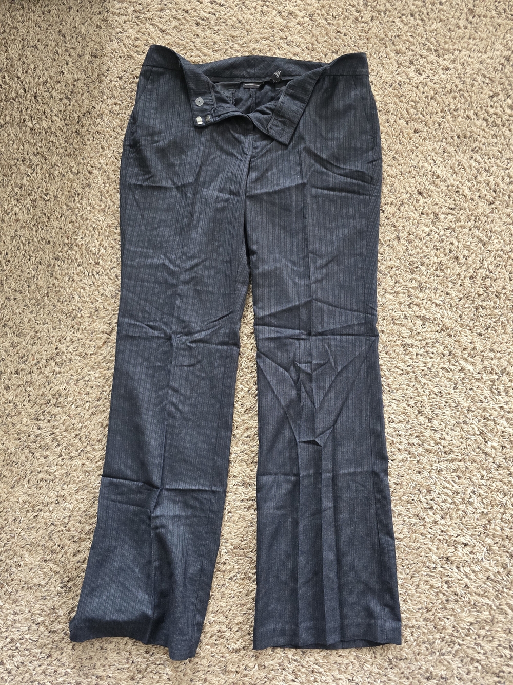 New York & Company Heathered Navy Pinstripe Trousers 12 Tall